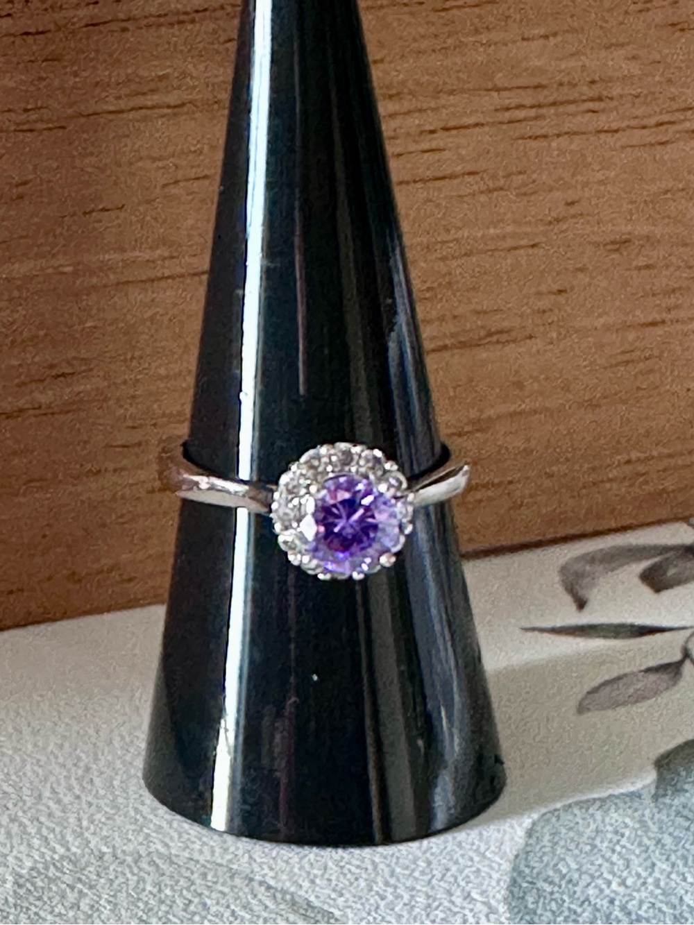Purple Halo Ring Silver Tone Round Cut Statement Fashion Ring